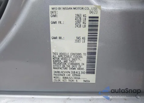 2023 Nissan Altima Sr Fwd from USA, damaged, VIN 1N4BL4CVXPN384130